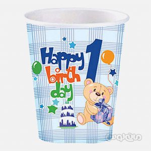 لیوان کاغذی تولد یک سالگی طرح خرسی (آبی) بسته 8 تایی رول آپ